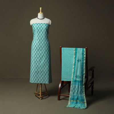 Sanganeri block print mul chanderi handloom 3pc unstitched