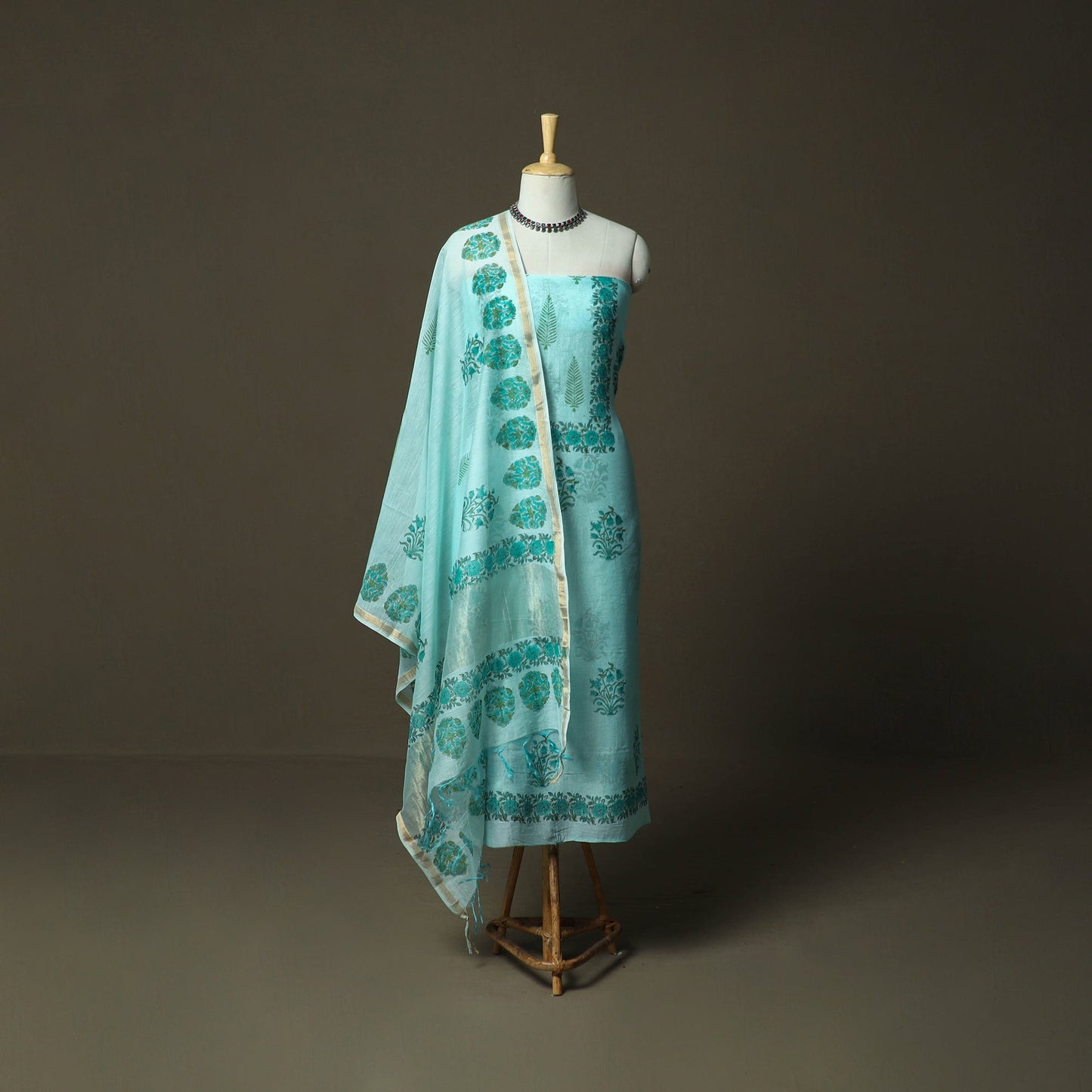 Sanganeri block print mul chanderi handloom 3pc unstitched