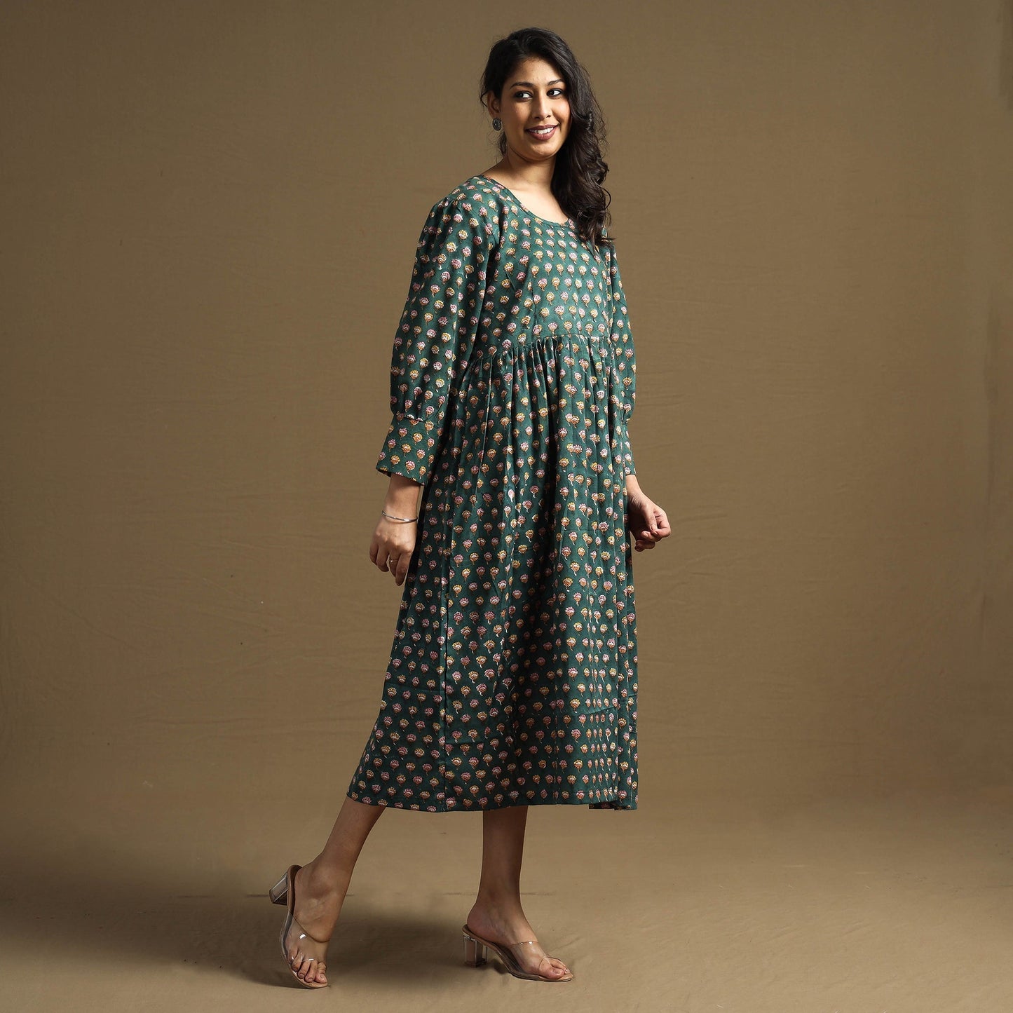 Buy Sanganeri Block Printed Cotton Flared Dress Online at iTokri.com