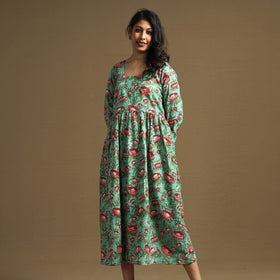 Buy Sanganeri Block Printed Cotton Flared Dress Online at iTokri.com