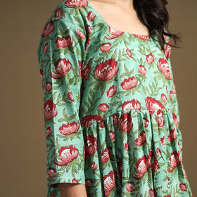 Buy Sanganeri Block Printed Cotton Flared Dress Online at iTokri.com