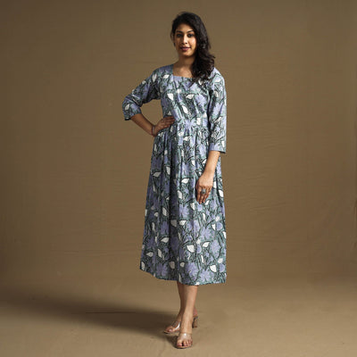 Buy Sanganeri Block Printed Cotton Flared Dress Online at iTokri.com