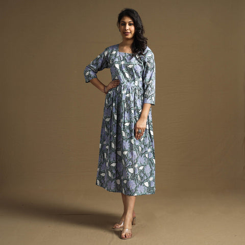 Buy Sanganeri Block Printed Cotton Flared Dress Online at iTokri.com