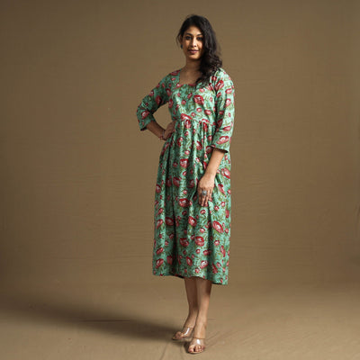 Buy Sanganeri Block Printed Cotton Flared Dress Online at iTokri.com