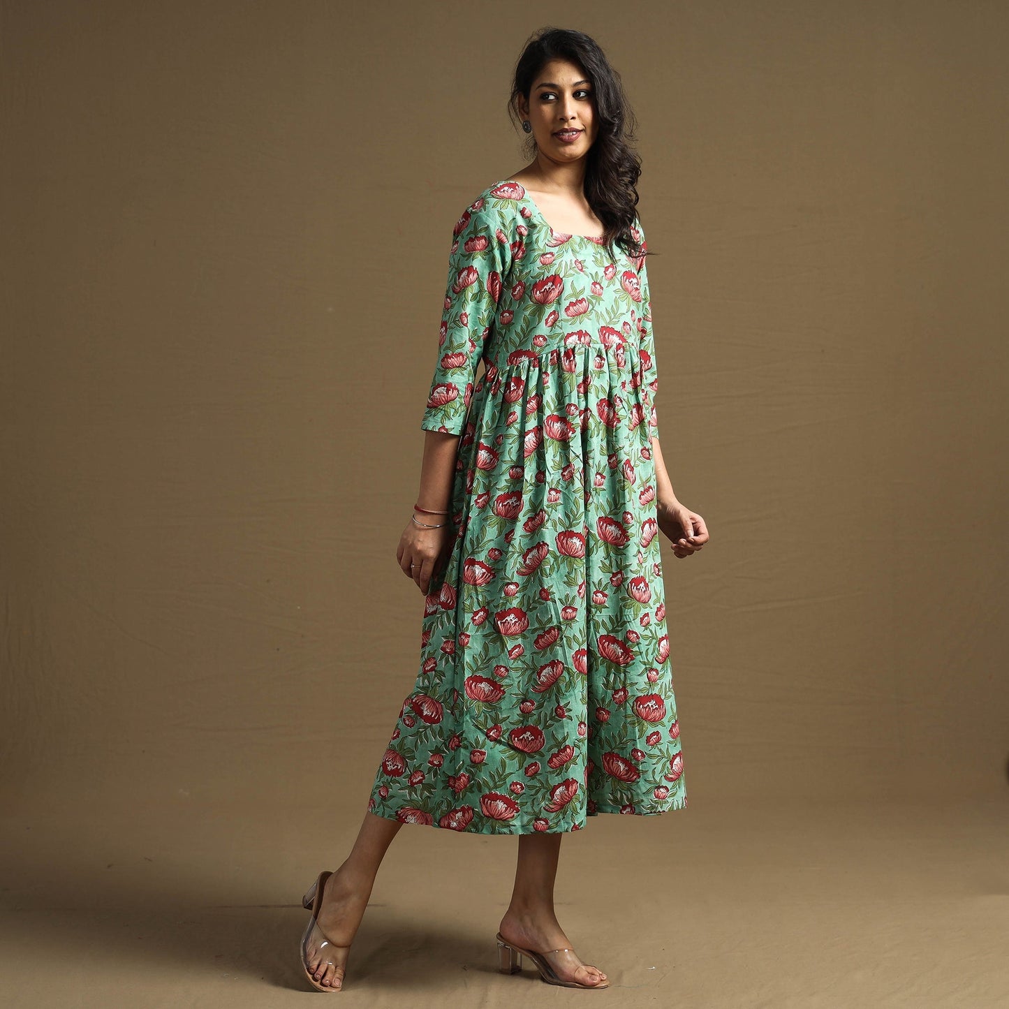 Buy Sanganeri Block Printed Cotton Flared Dress Online at iTokri.com