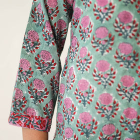 Green - sanganeri printed cotton kurta with palazzo &