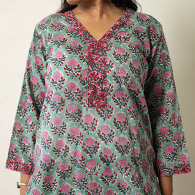 Green - sanganeri printed cotton kurta with palazzo &