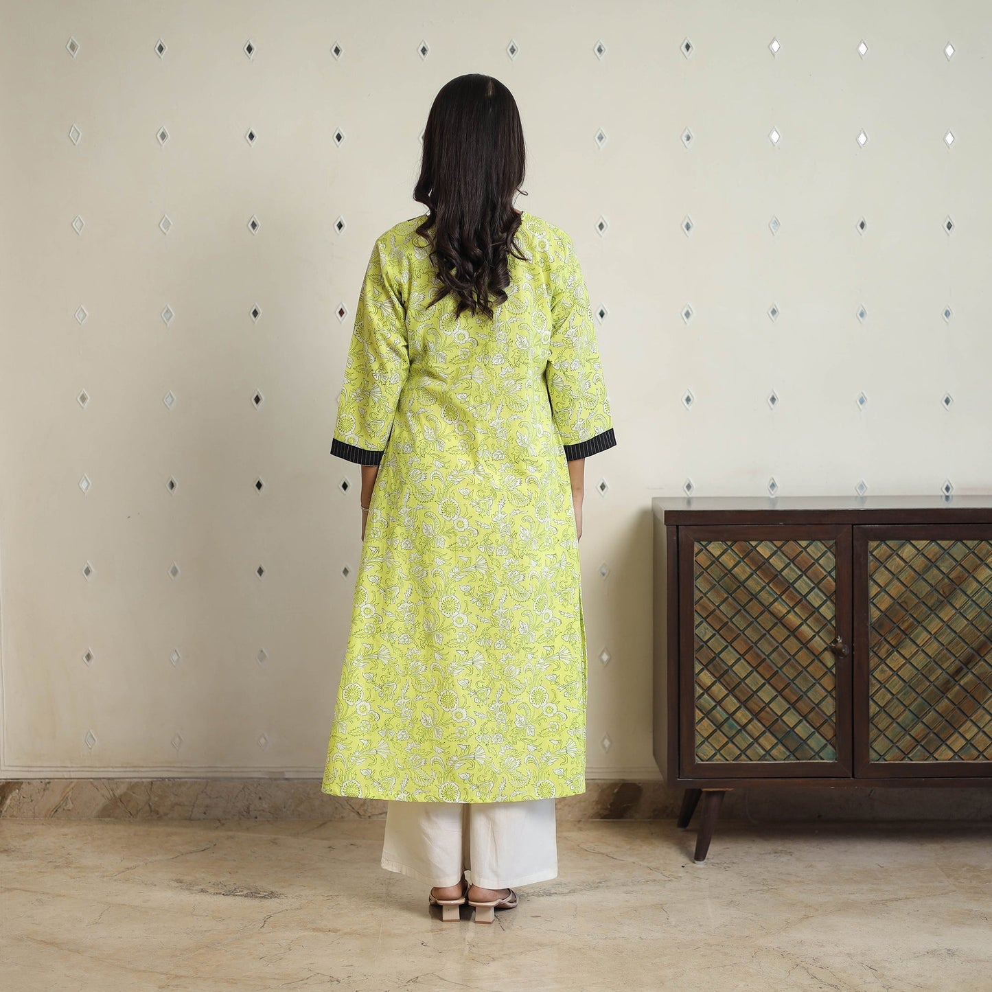 Buy Green Sanganeri Block Printed Cotton A-Line Kurta Online