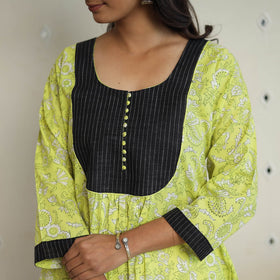 Buy Green Sanganeri Block Printed Cotton A-Line Kurta Online