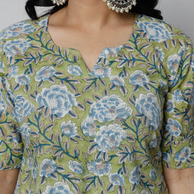 Green - Sanganeri Block Printed Cotton Long Kurta