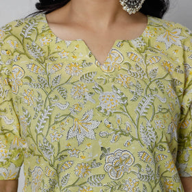 Sanganeri Block Printed Cotton Long Straight Kurta 