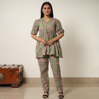 Green - sanganeri block printed cotton co-ord set 27