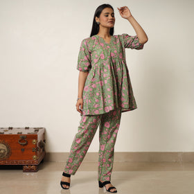 Green - sanganeri block printed cotton co-ord set 27