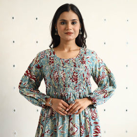 Buy Sanganeri Block Printed Cotton Pintuck Flared Dress 17 Online at iTokri.com
