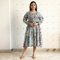 Buy Sanganeri Block Printed Cotton Pintuck Flared Dress 17 Online at iTokri.com