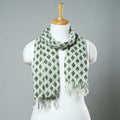 Green - Sanganeri Block Printed Cotton Stole with Tassels 20