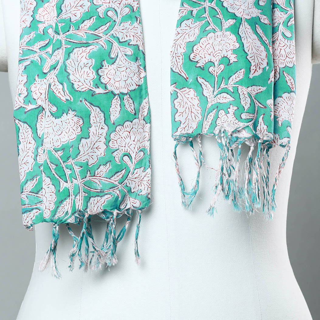 Buy Sanganeri Block Printed Cotton Stole with Tassels 96 Online at iTokri.com