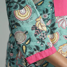 Green - sanganeri block printed cotton straight kurta