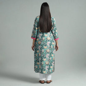 Green - sanganeri block printed cotton straight kurta