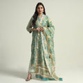  Sanganeri Block Printed Maheshwari Silk Kurta with Palazzo & Dupatta Set 