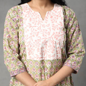 Buy Sanganeri Block Printing Cotton Kurta with Palazzo & Dupatta Set Online at iTokri.com