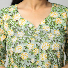 Green - sanganeri printing cotton kurta with palazzo &
