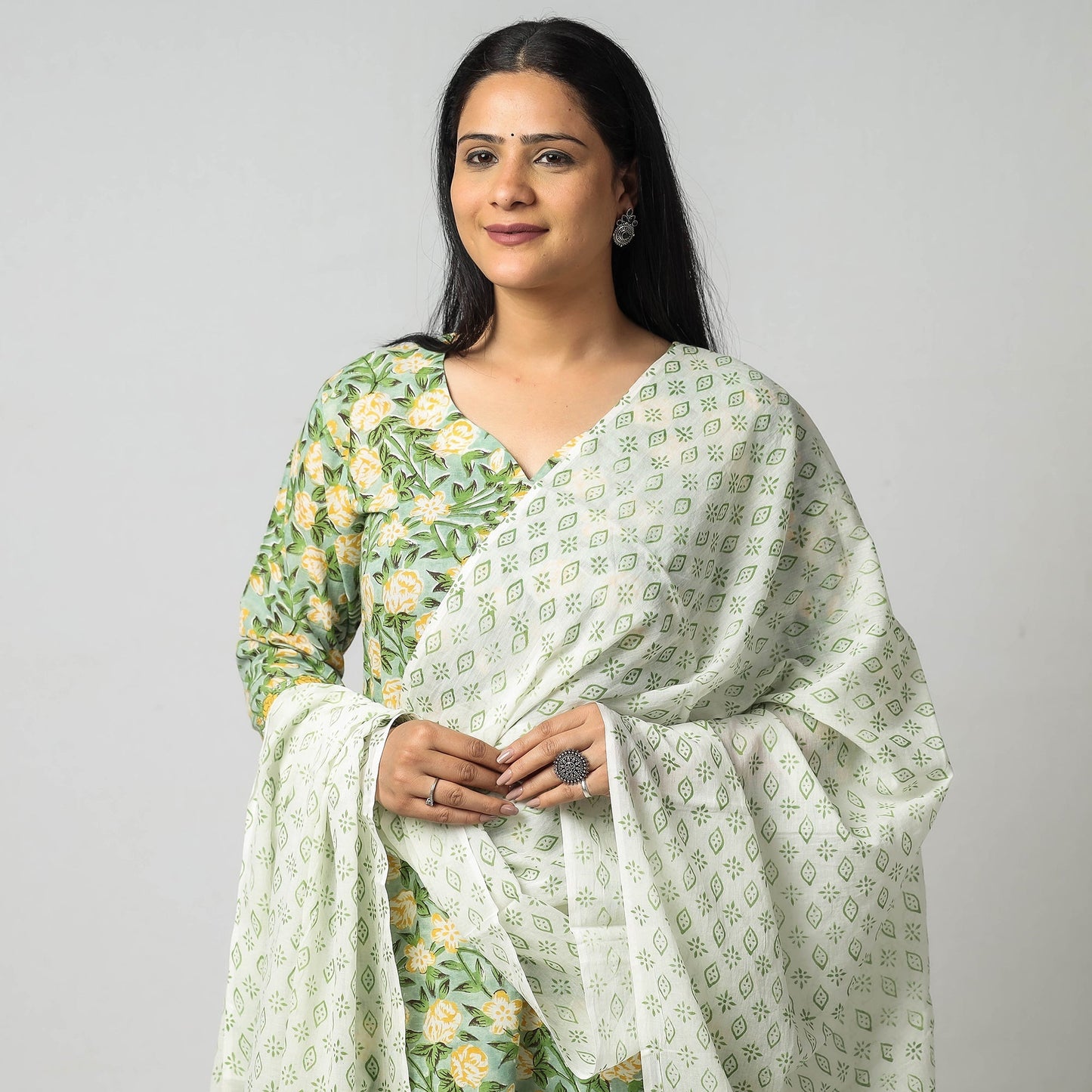 Green - sanganeri printing cotton kurta with palazzo &