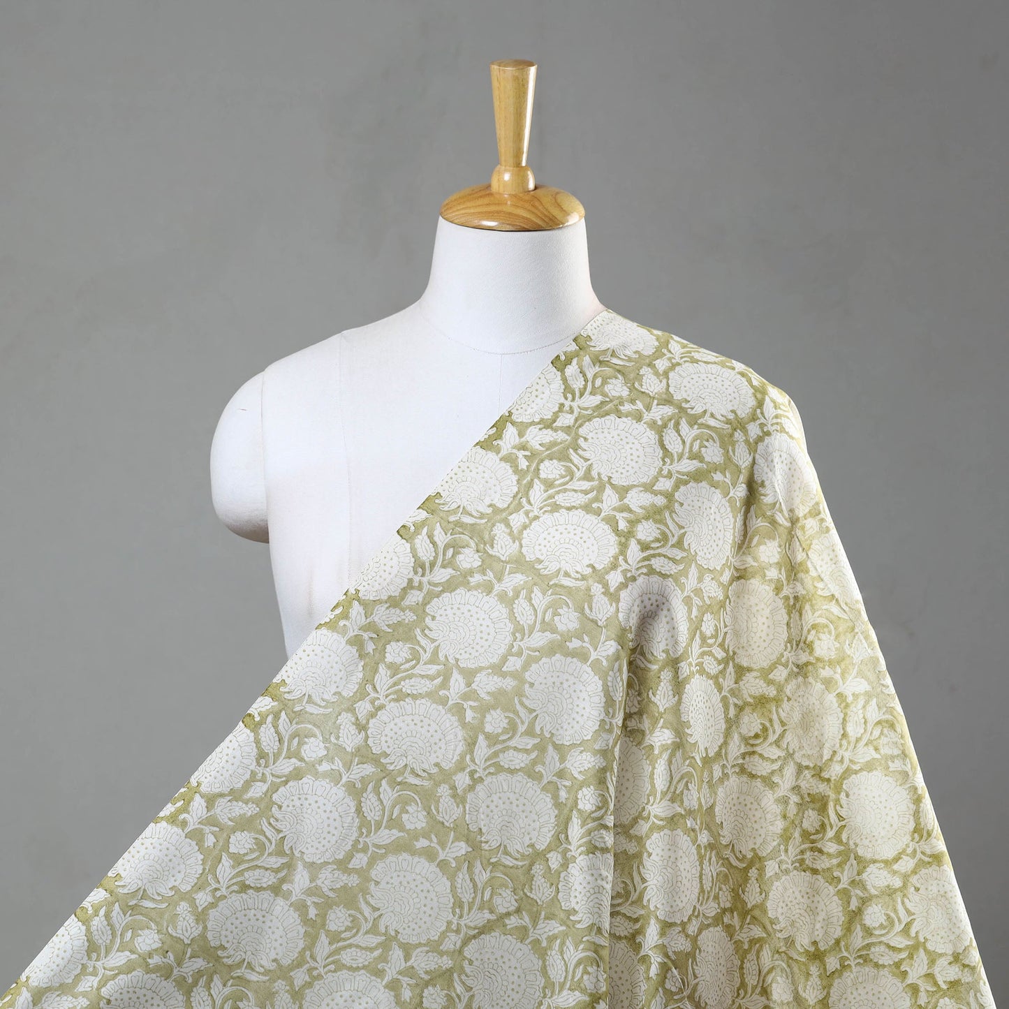 Buy Green Sanganeri Block Print Chanderi Silk Fabric Online