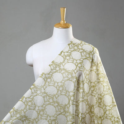 Buy Green Sanganeri Block Print Chanderi Silk Fabric Online