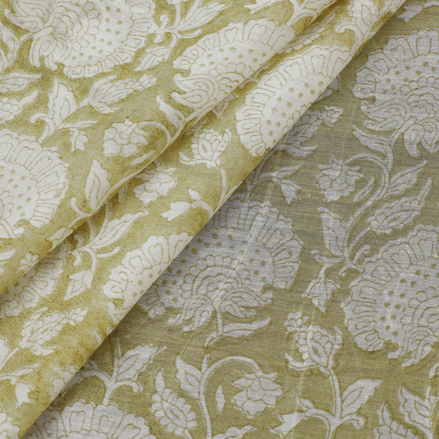 Buy Green Sanganeri Block Print Chanderi Silk Fabric Online