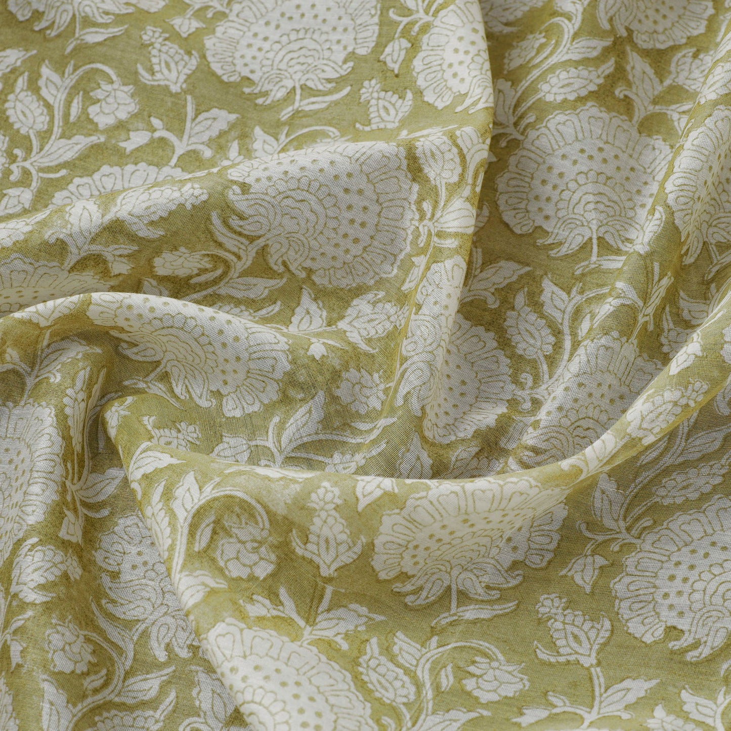 Buy Green Sanganeri Block Print Chanderi Silk Fabric Online