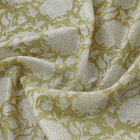 Buy Green Sanganeri Block Print Chanderi Silk Fabric Online