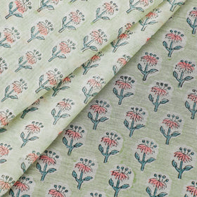  Green Sanganeri Block Print Chanderi Silk Fabric 