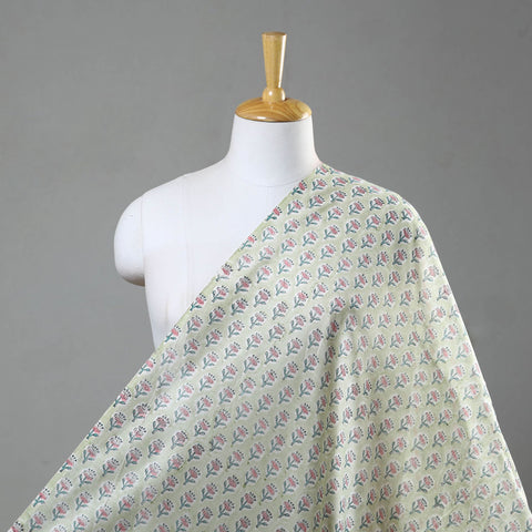  Green Sanganeri Block Print Chanderi Silk Fabric 