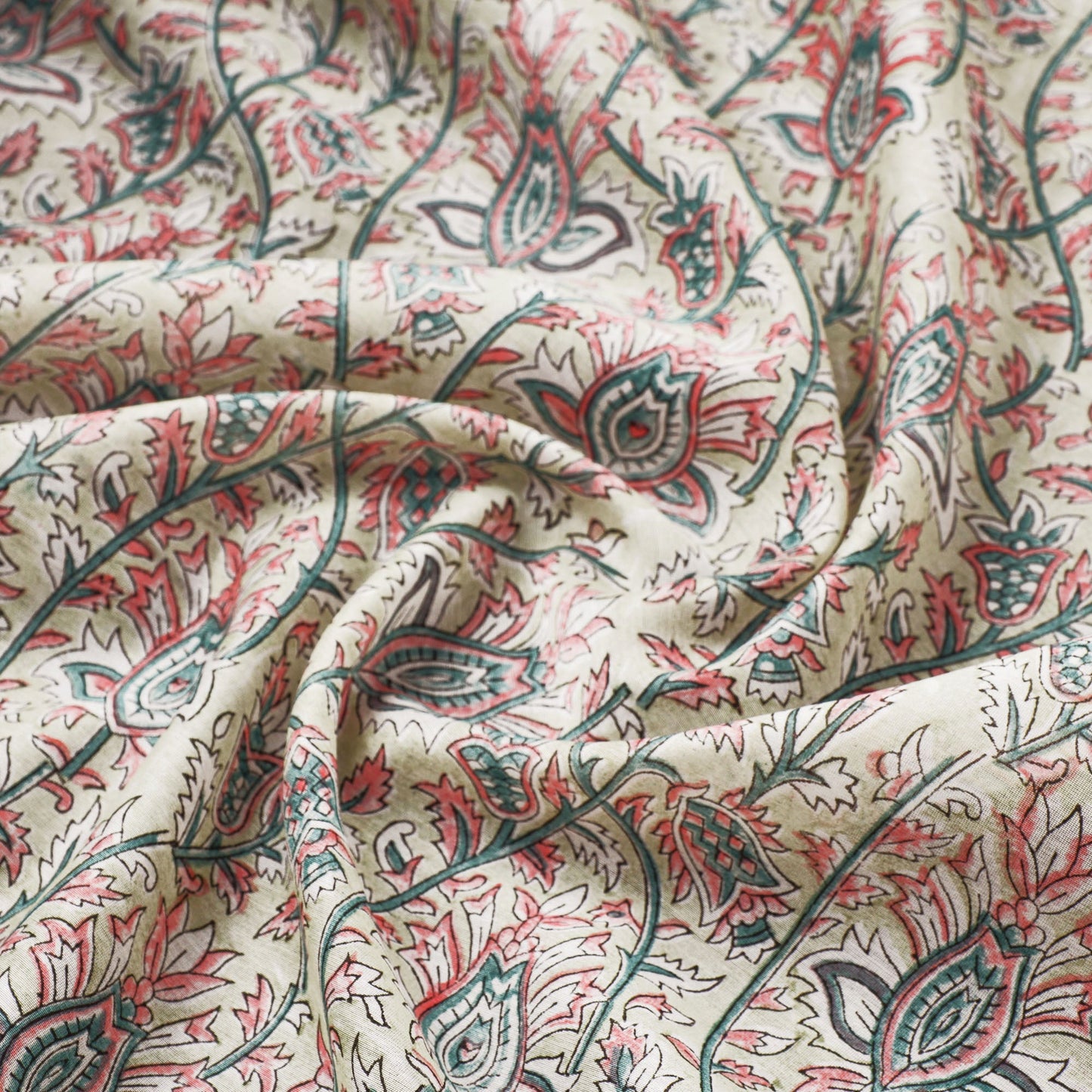  Green Sanganeri Block Print Chanderi Silk Fabric 