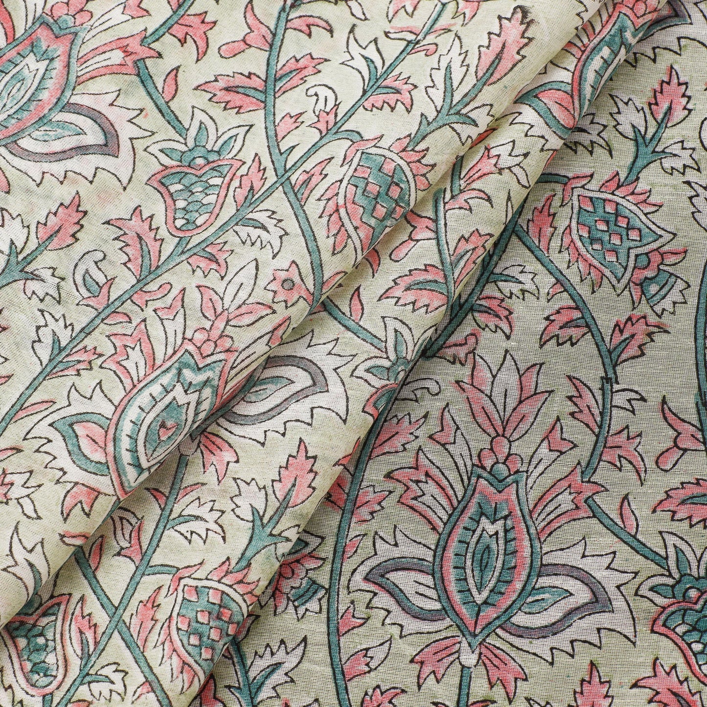  Green Sanganeri Block Print Chanderi Silk Fabric 