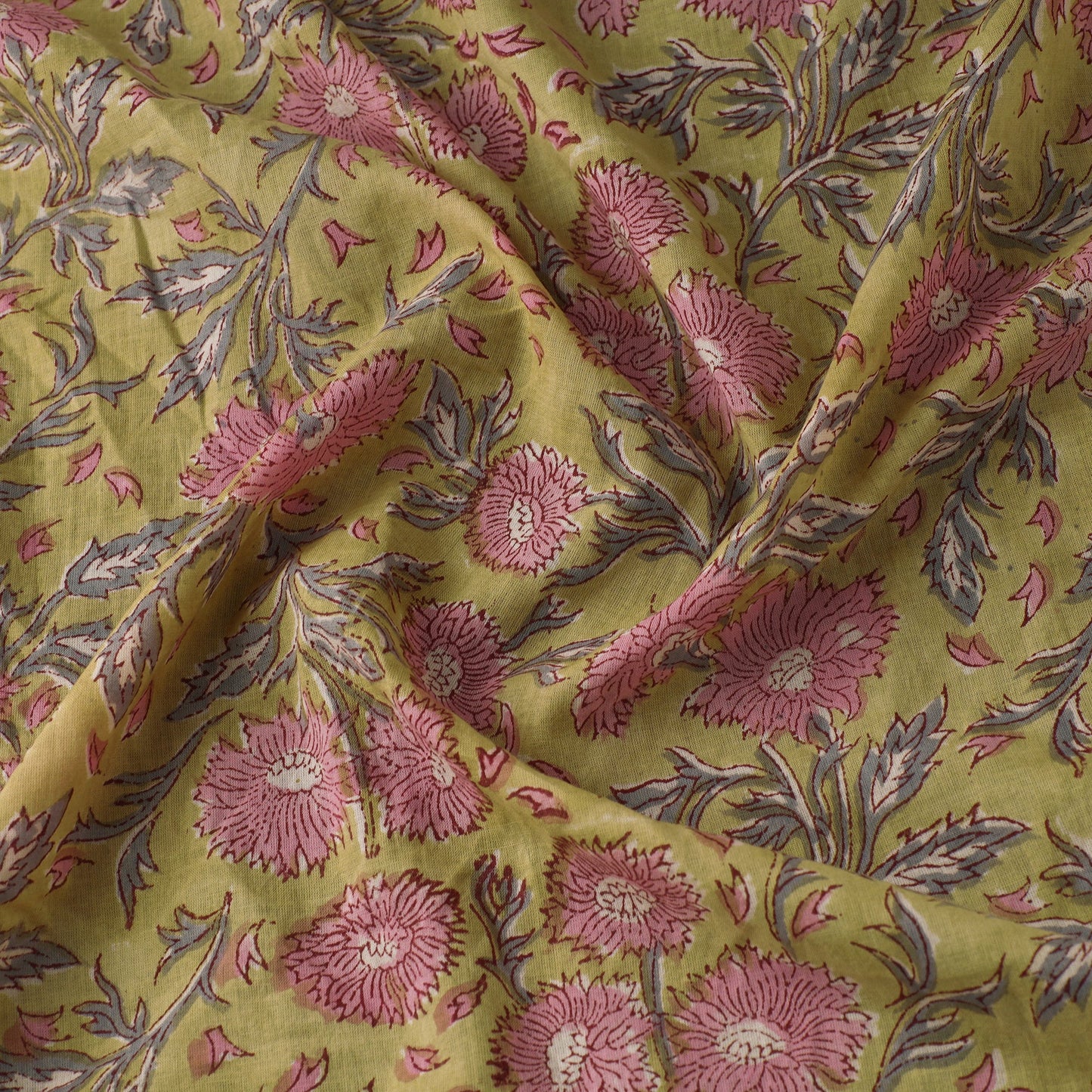 Green Sanganeri Block Print Cotton Fabric