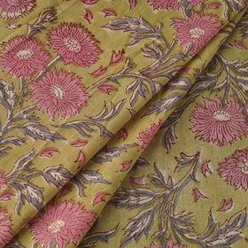 Green Sanganeri Block Print Cotton Fabric