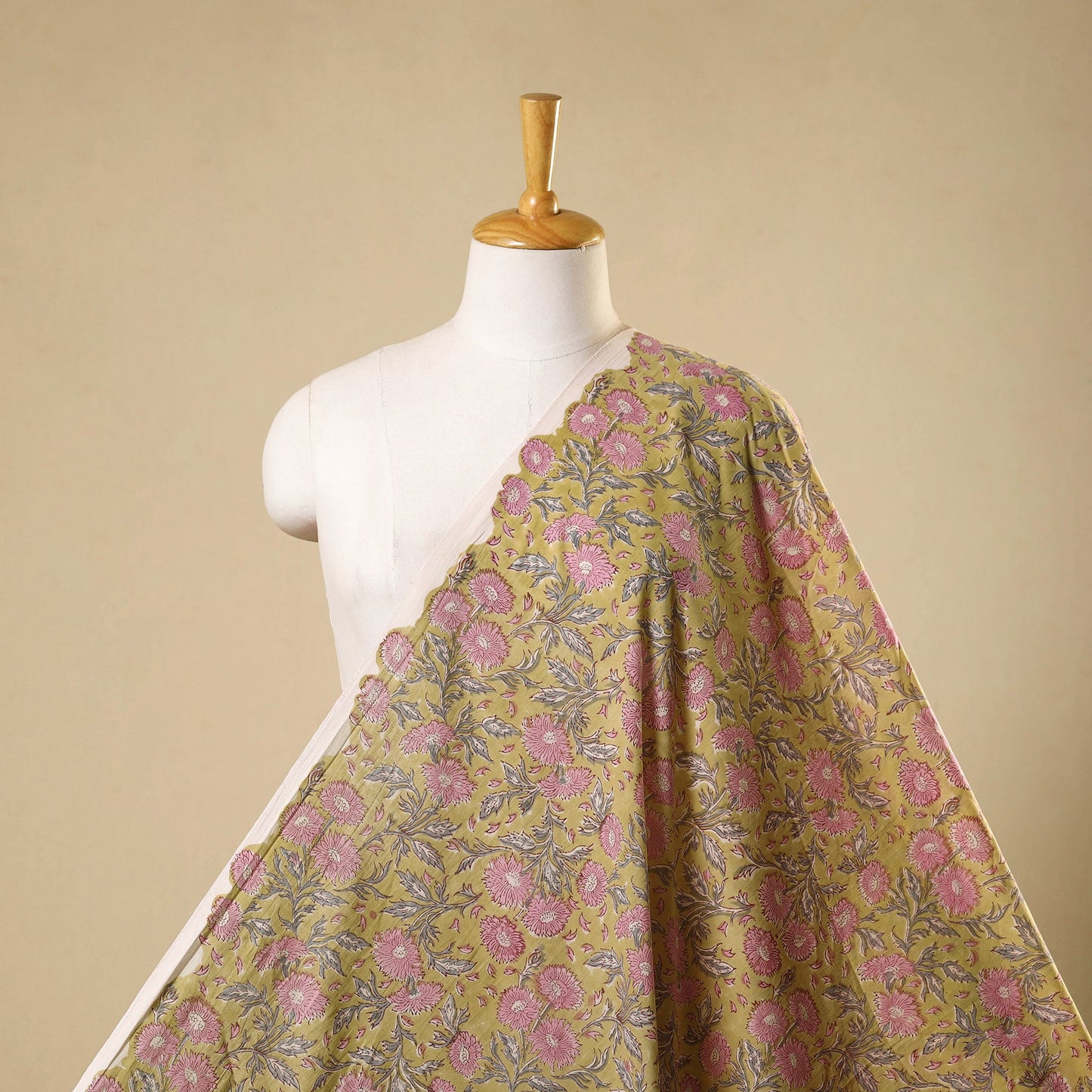 Green Sanganeri Block Print Cotton Fabric