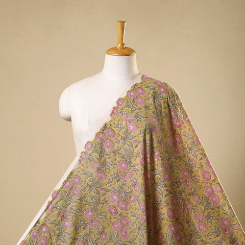Green Sanganeri Block Print Cotton Fabric