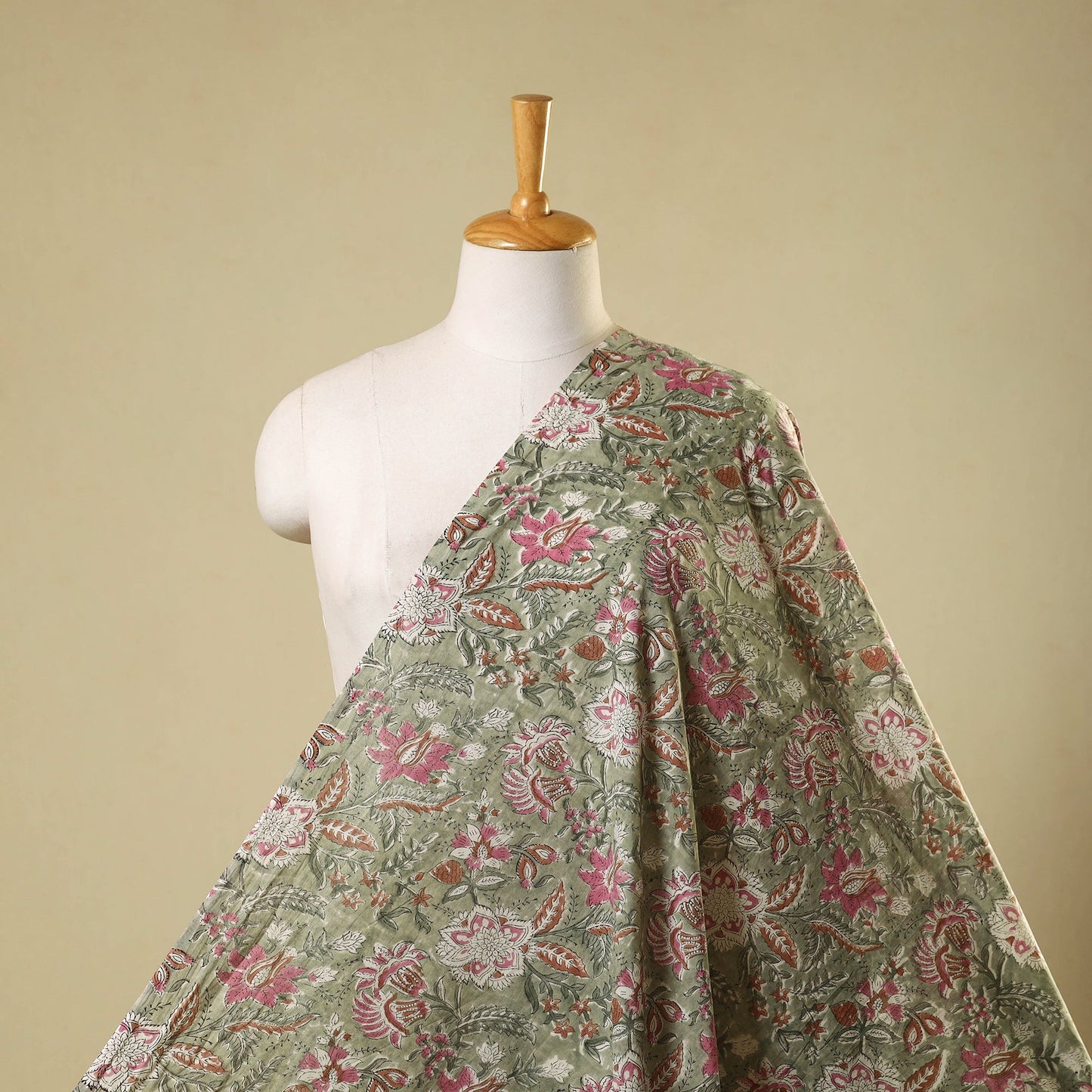 Green - sanganeri cotton fabric 06 - handcrafted