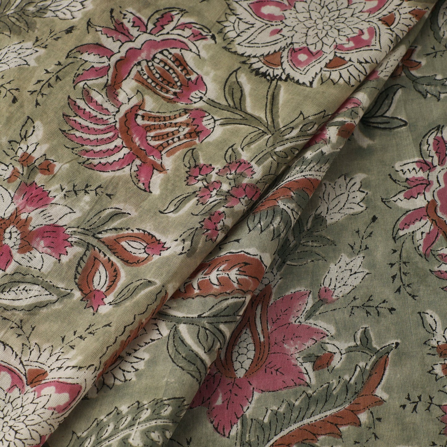 Green - sanganeri cotton fabric 06 - handcrafted