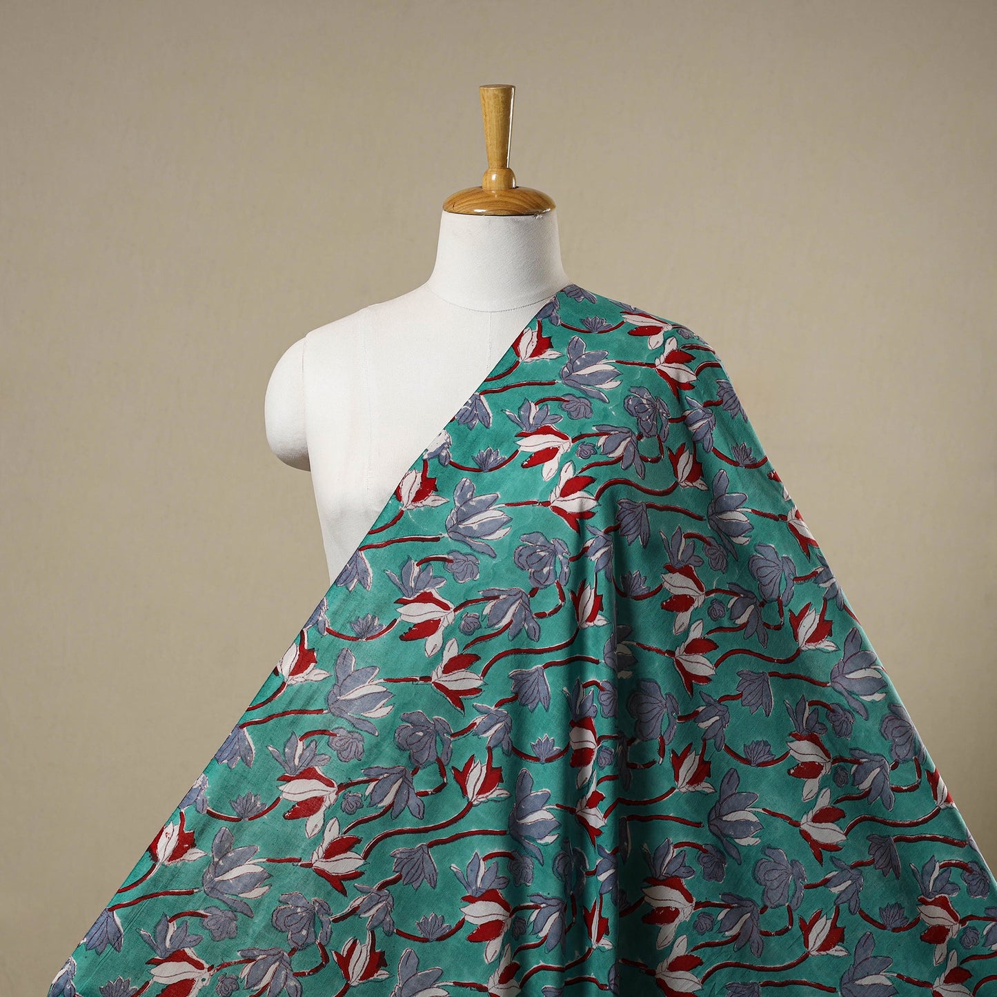 Green - sanganeri cotton fabric 06 - handcrafted