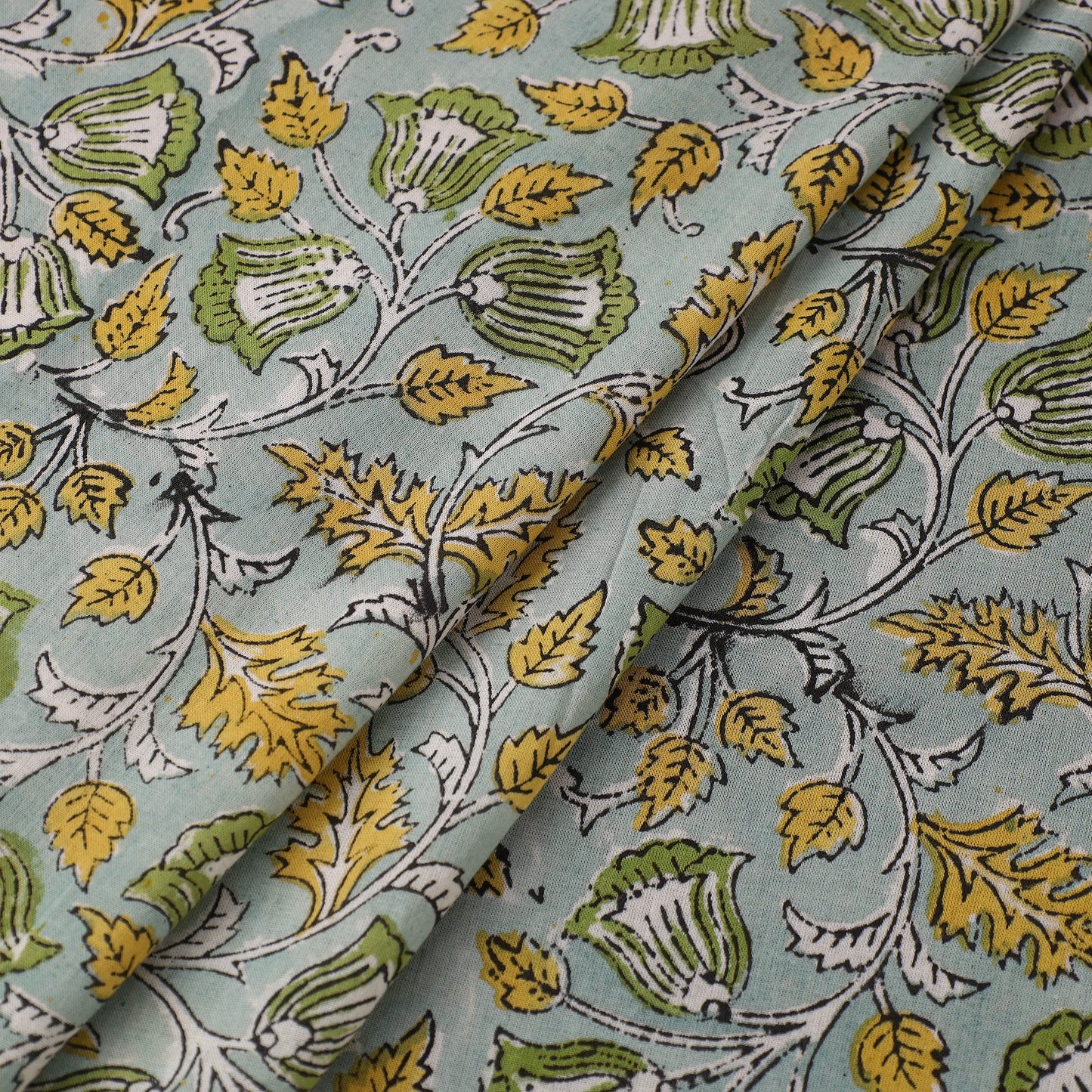 Green Sanganeri Block Print Cotton Fabric