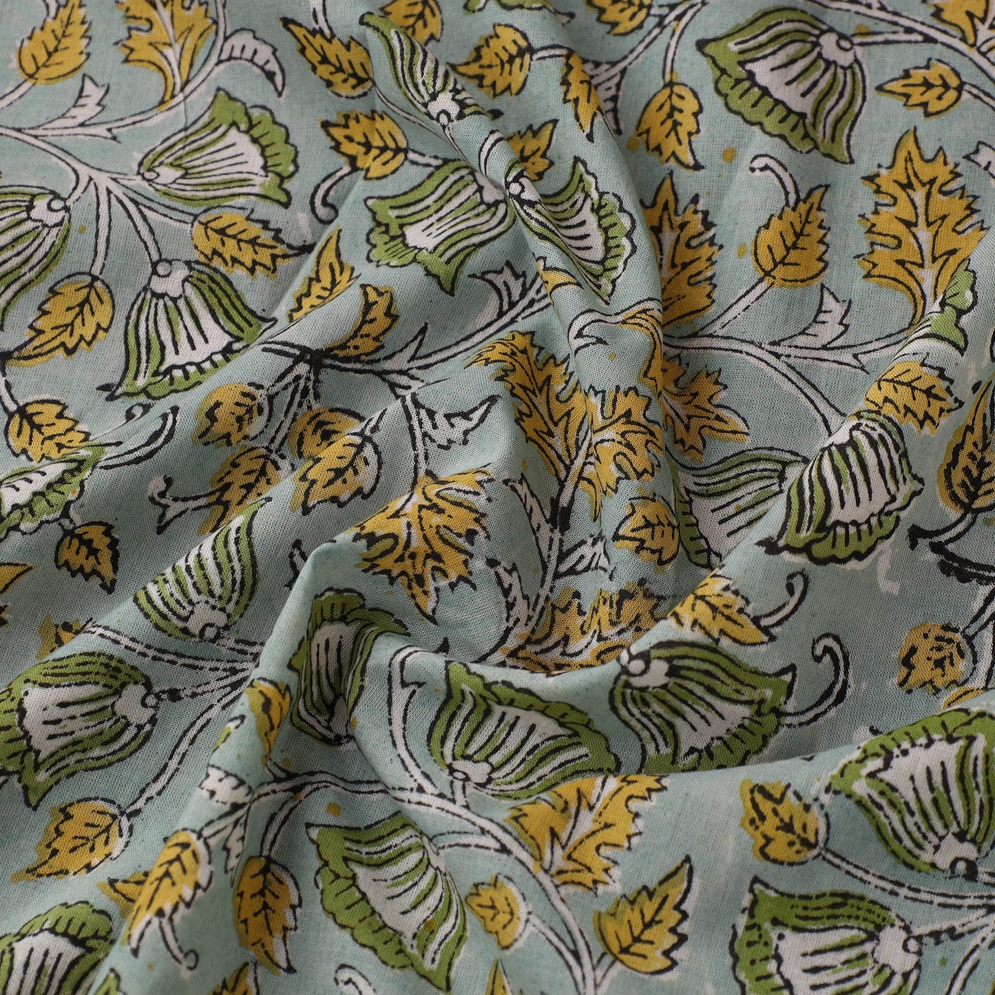 Green Sanganeri Block Print Cotton Fabric