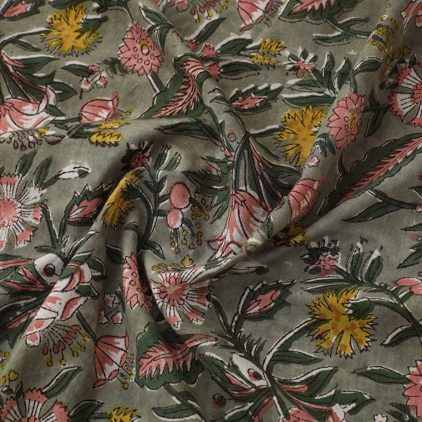 Green Sanganeri Block Print Cotton Fabric