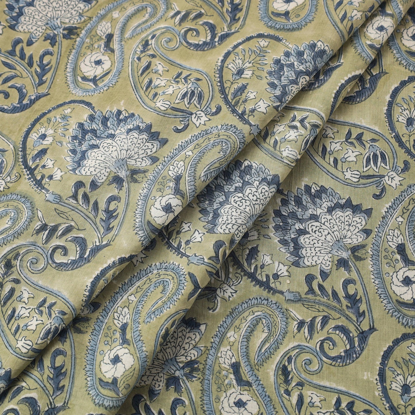  Green Sanganeri Block Print Cotton Fabric