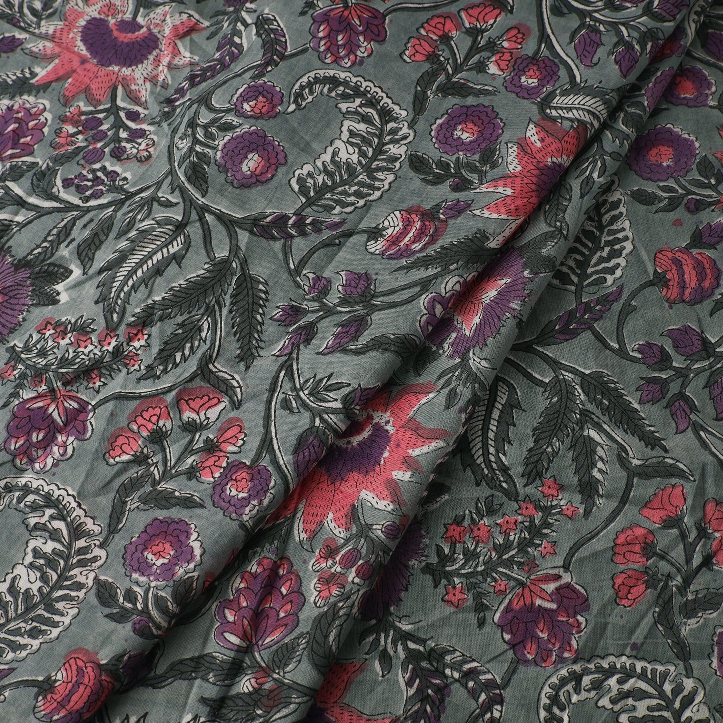 Grey - sanganeri cotton fabric 22 - handcrafted