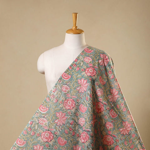 Green Sanganeri Block Print Cotton Fabric