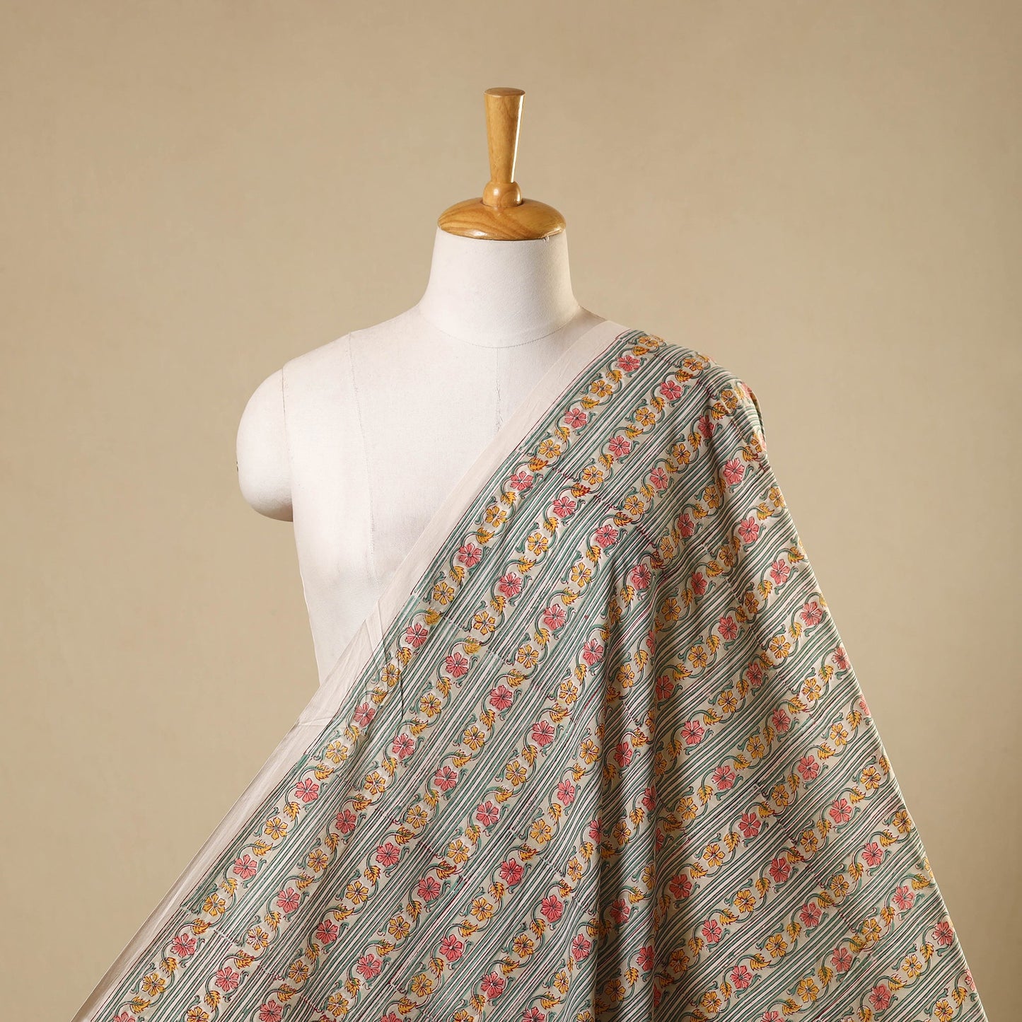 Green Sanganeri Block Print Cotton Fabric